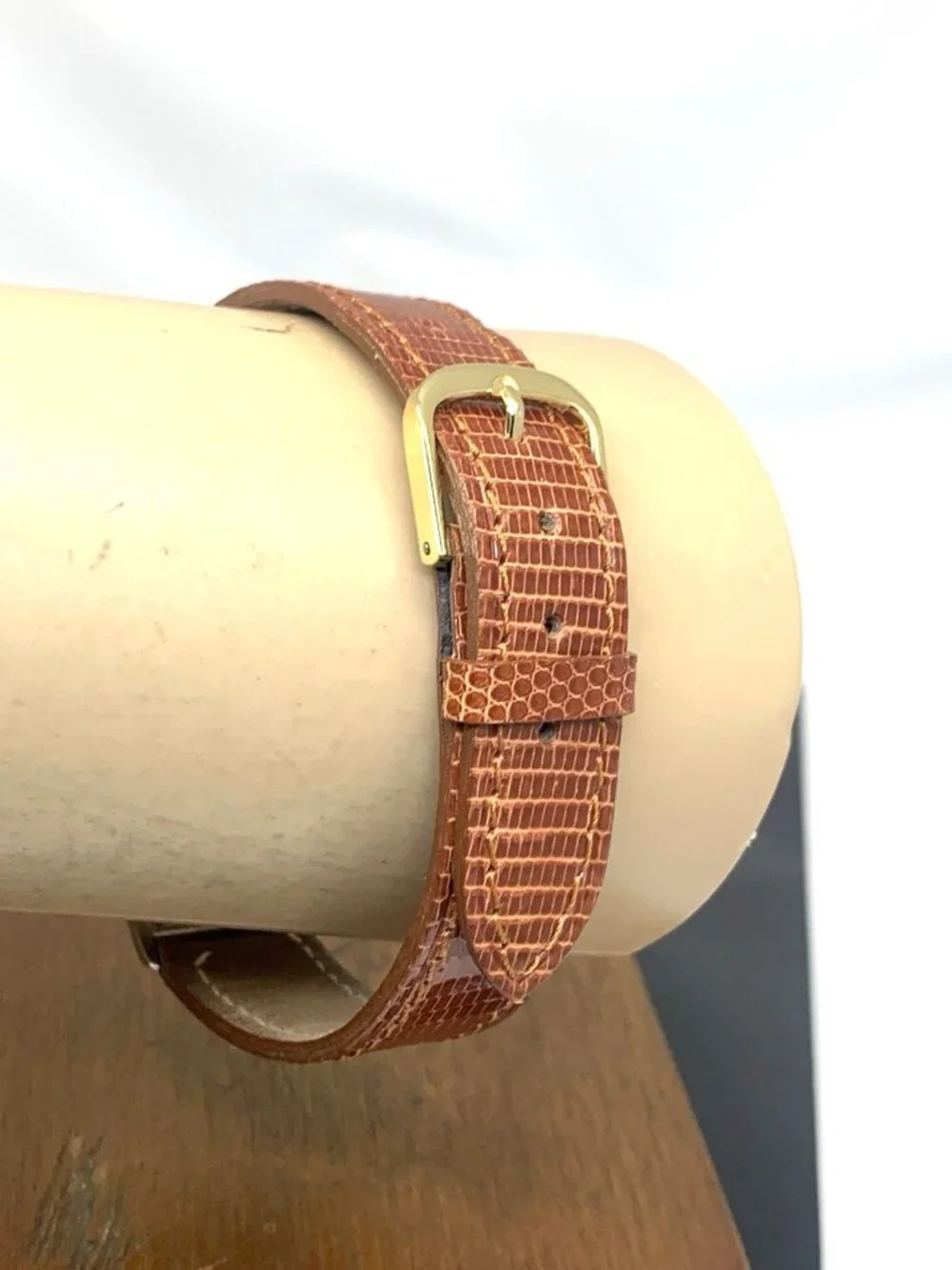 Seiko Watch 2320-6380 Quartz Tank Two Tone Case Brown Leather Strap 1981 25mm